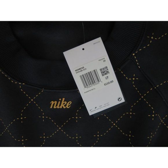 Nike DN5486 010 Women's Sz 1X Black/Gold Therma-Fit Cropped Crew Sweatshirt $110 - Picture 4 of 7